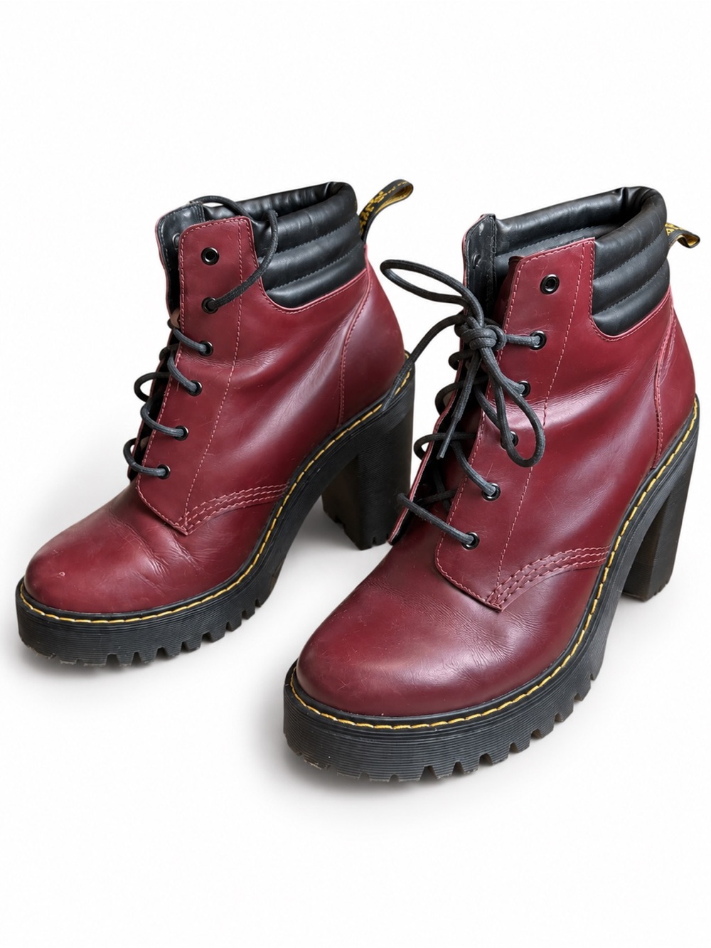 Dr. Martens Women's Burgundy Lace-Up Chunky Heel Ankle Boots